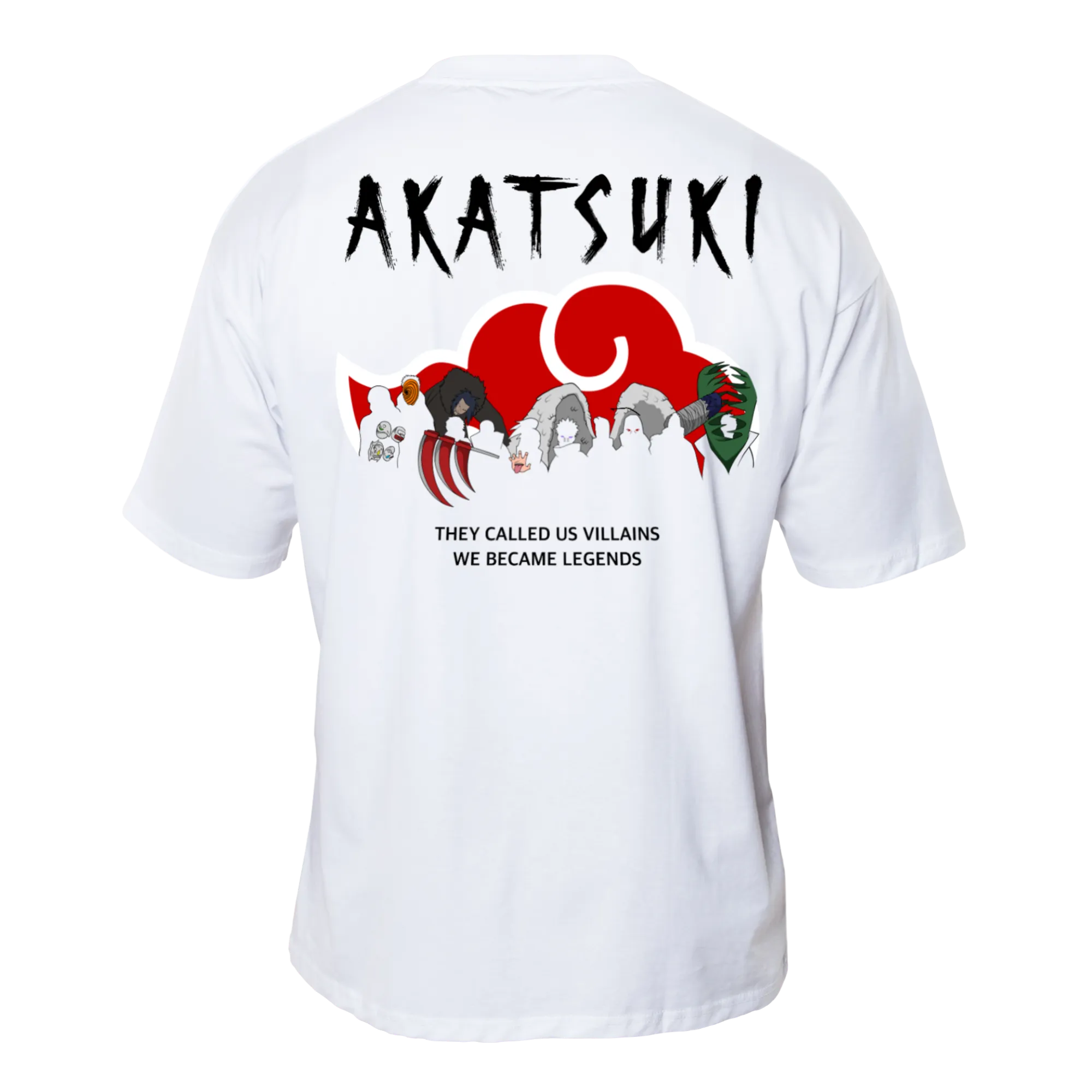 AKATSUKI LEGENDS Premium Anime T-Shirt – Ecru – Back View with Dark Silhouette Clan Design – Streetwear by RAKUN