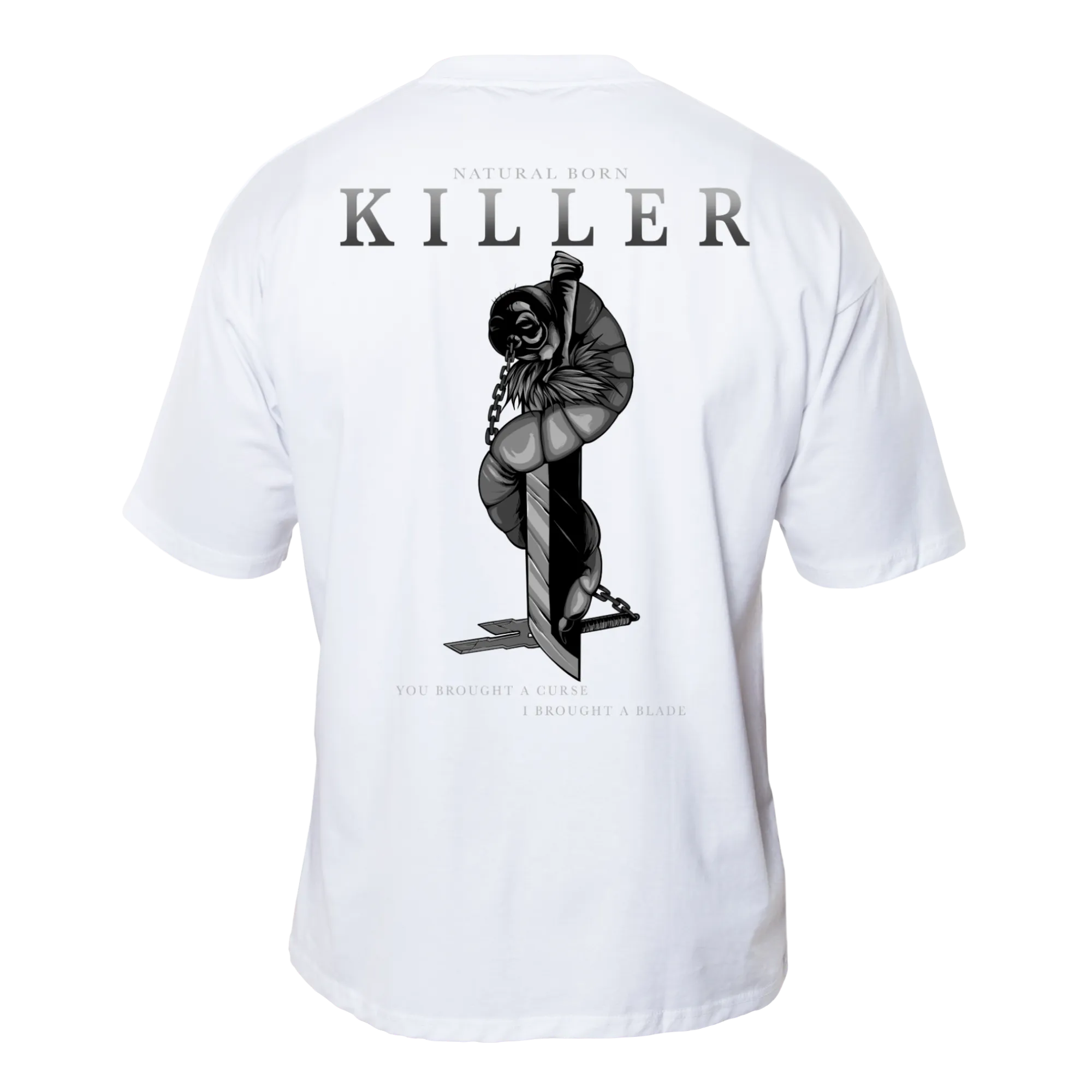 NATURAL BORN KILLER Premium Anime T-Shirt – Ecru – Back View with Sorcerer Killer Design – Streetwear by RAKUN