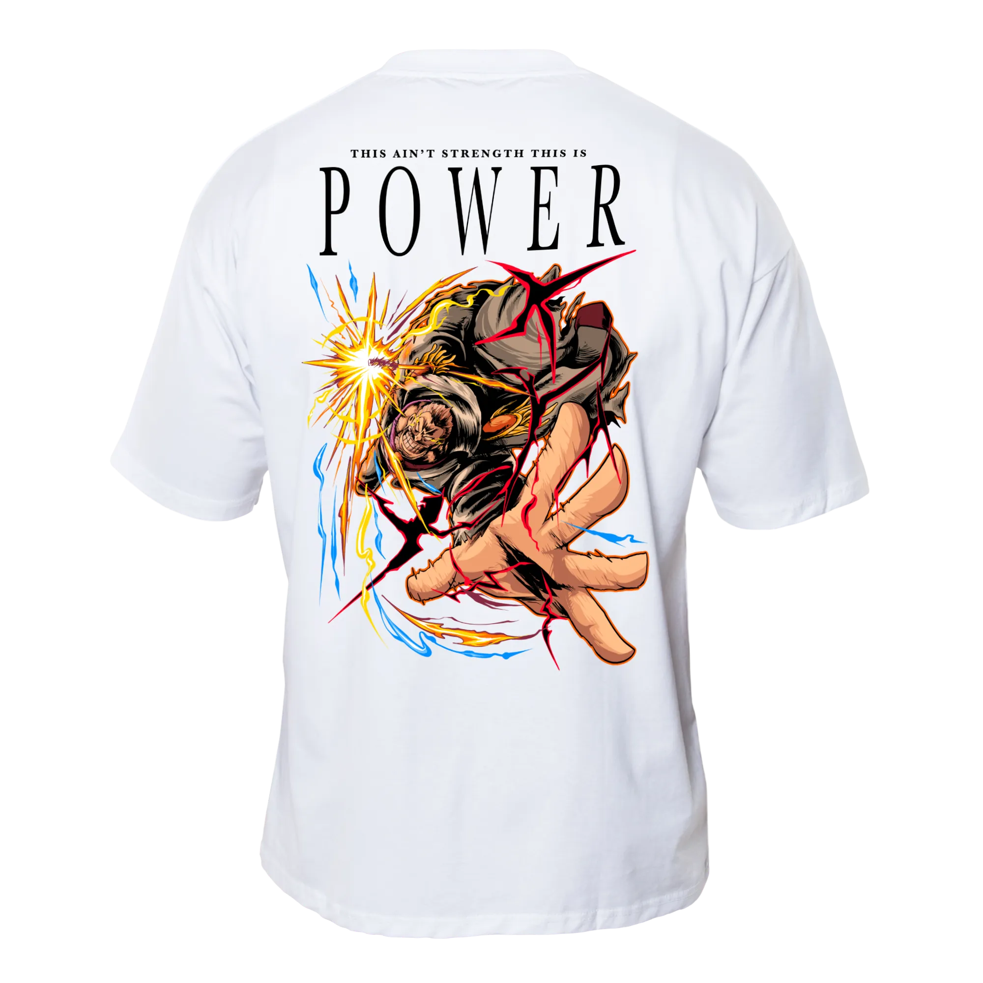 POWER Premium Anime T-Shirt – Ecru – Back View with Impact Design – Streetwear by RAKUN