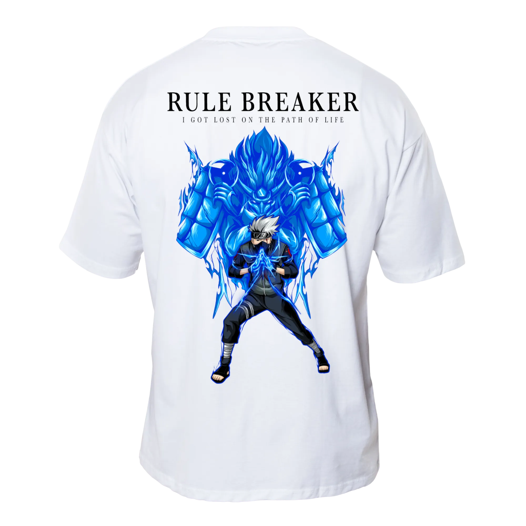 RULE BREAKER Premium Anime T-Shirt – Ecru – Back View with Mythical Guardian Design – Streetwear by RAKUN