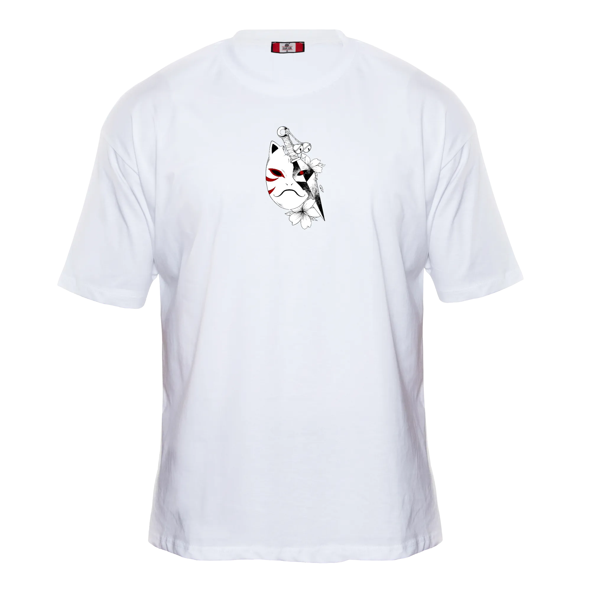 RULE BREAKER Premium Anime T-Shirt – Ecru – Front View with Mask and Kunai – Streetwear by RAKUN