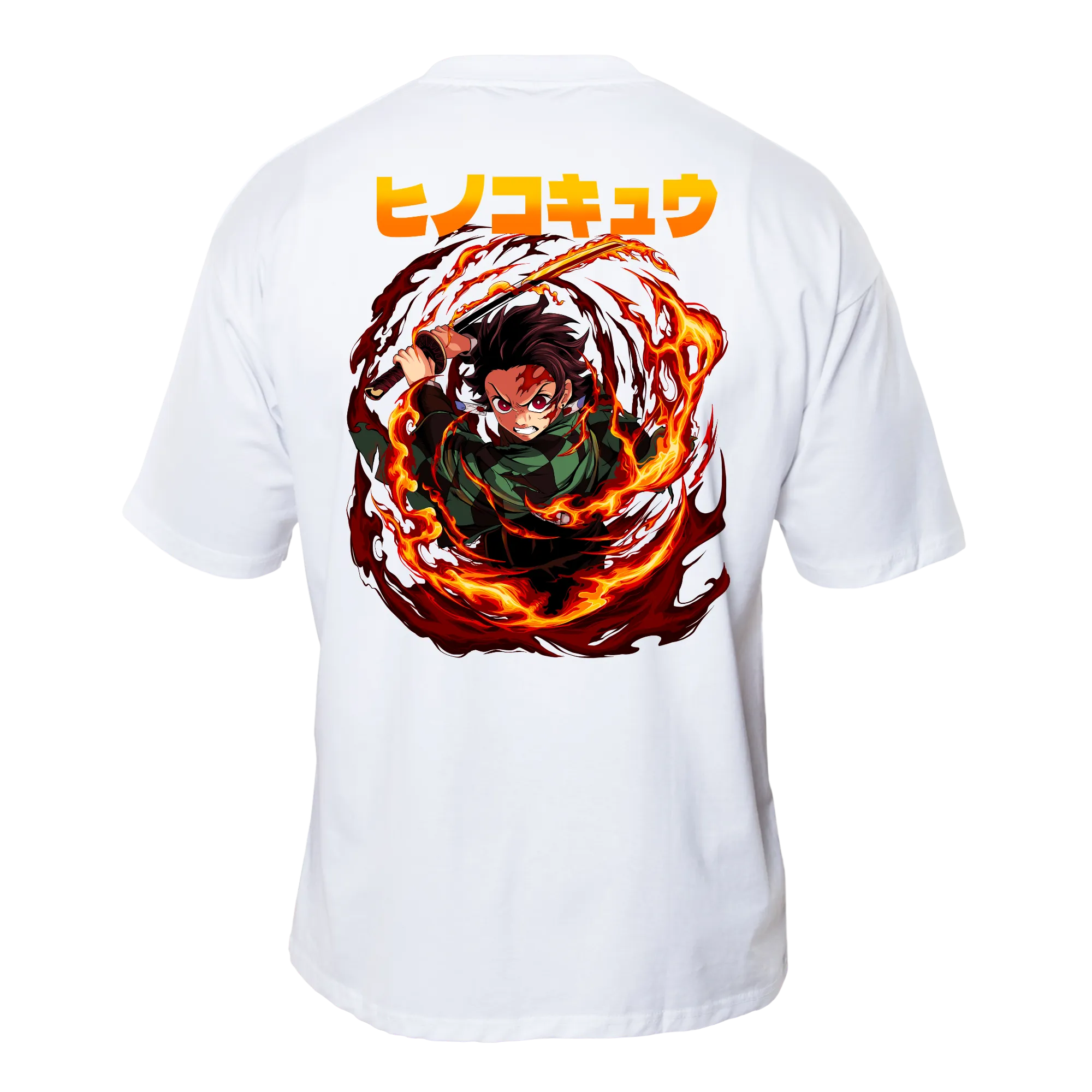SUN BREATHING Premium Anime T-Shirt – Ecru – Back View with Flame Attack Design – Streetwear by RAKUN