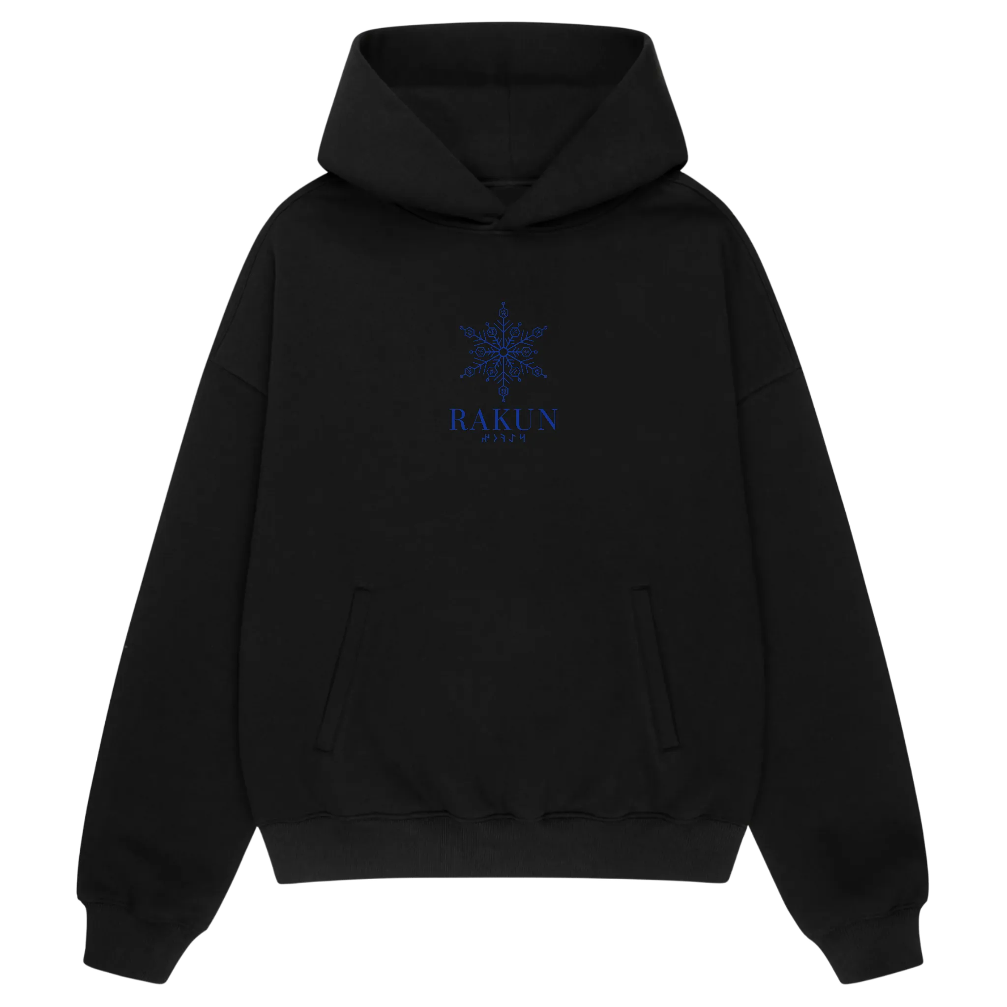 Front view of RAKUN premium hoodie — minimalist logo design on chest, clean anime-inspired streetwear aesthetic.