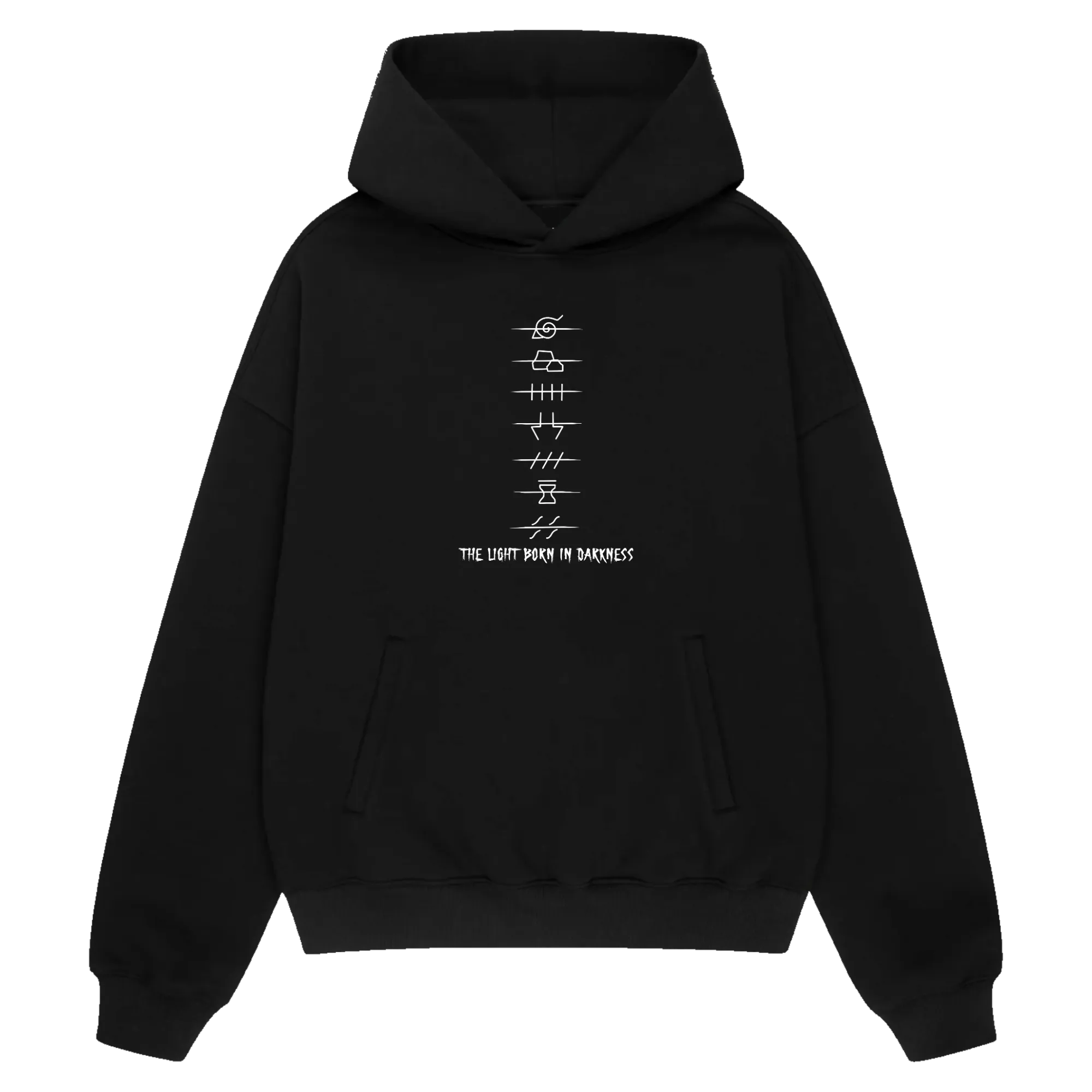 AKATSUKI LEGENDS Premium Anime Hoodie – Black – Front View – Streetwear by RAKUN