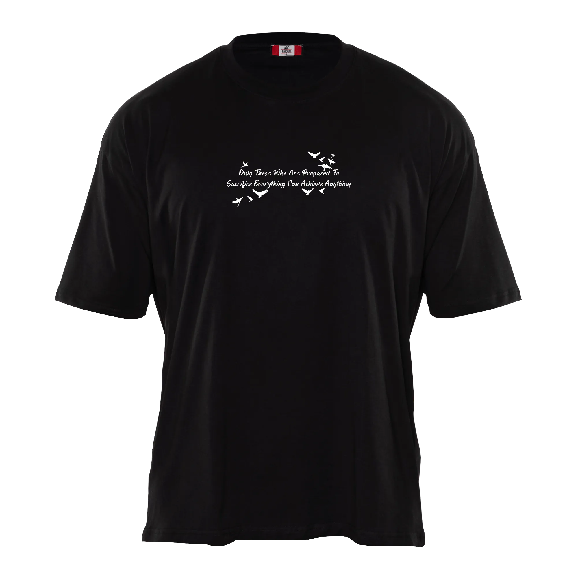 FREEDOM Premium Anime Shirt – Black – Front View with Quote and Birds – Streetwear by RAKUN