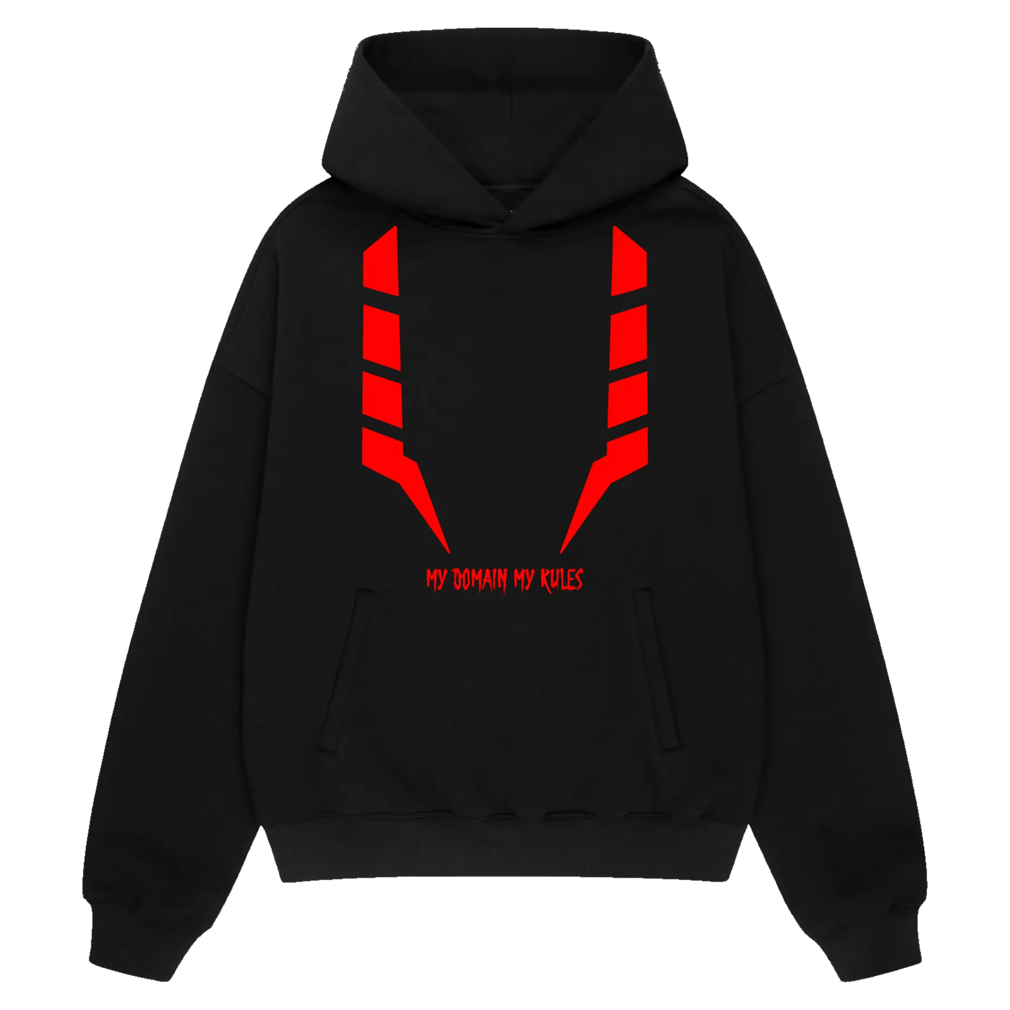 MY DOMAIN MY RULES Premium Hoodie – Front View – Anime-Inspired Streetwear by RAKUN
