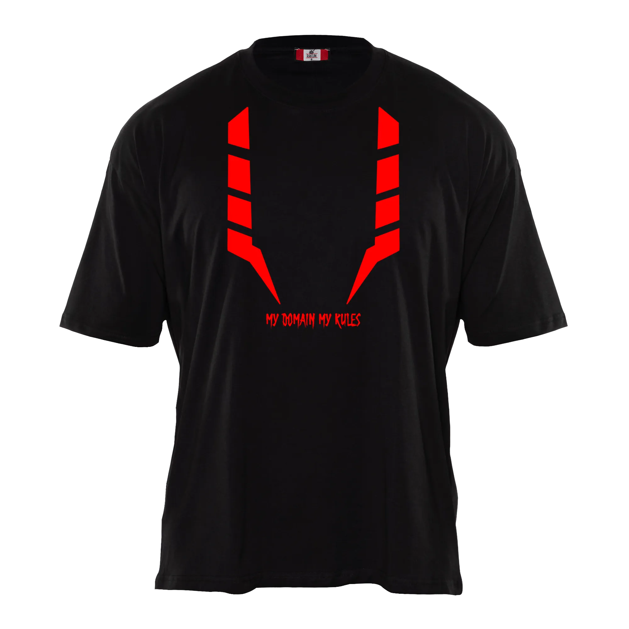 MY DOMAIN MY RULES Premium Anime T-Shirt – Black – Front View – Streetwear by RAKUN