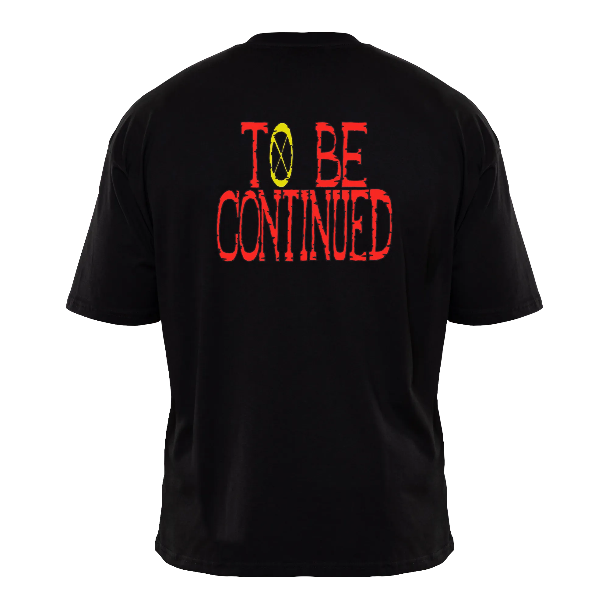Black anime T-shirt with the legendary 'To Be Continued' from One Piece, perfect for fans of the Straw Hats and high-quality anime merch.