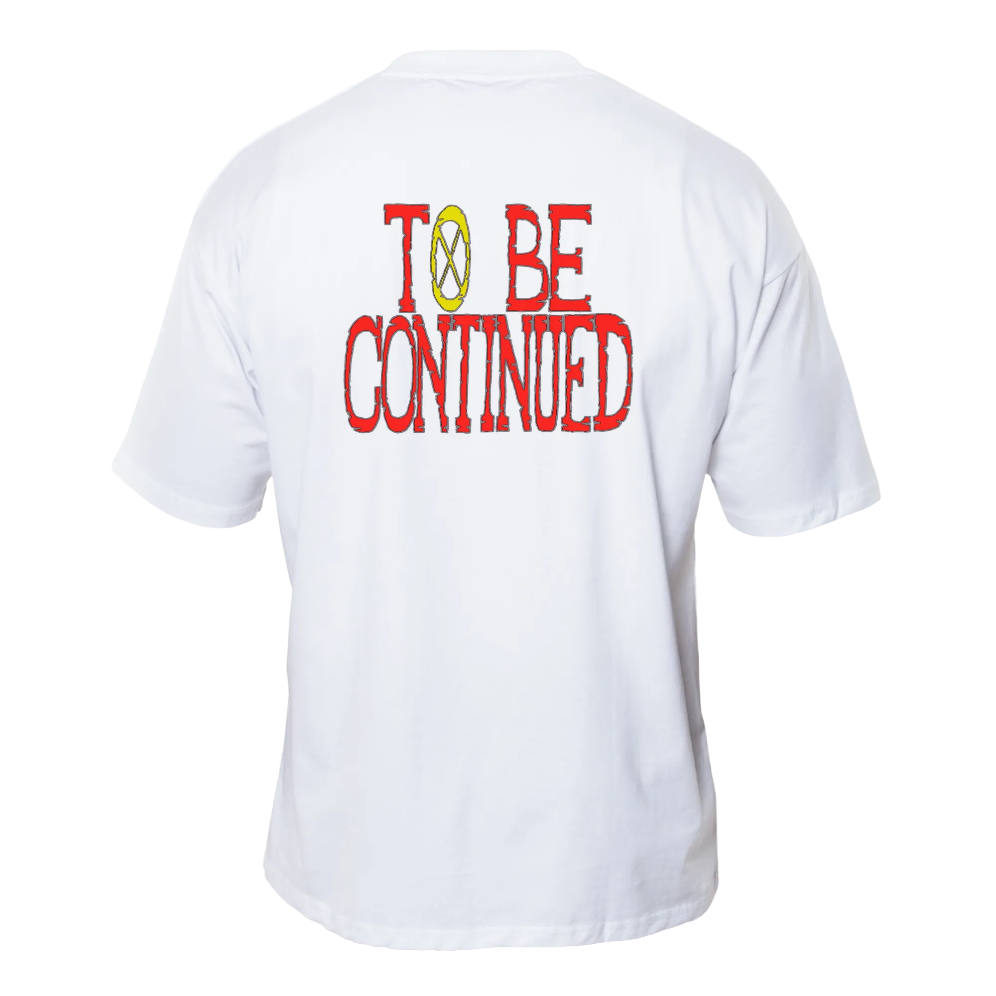 White anime T-shirt with the iconic 'To Be Continued' text, perfect for One Piece and Straw Hats fans looking for high-quality merch.