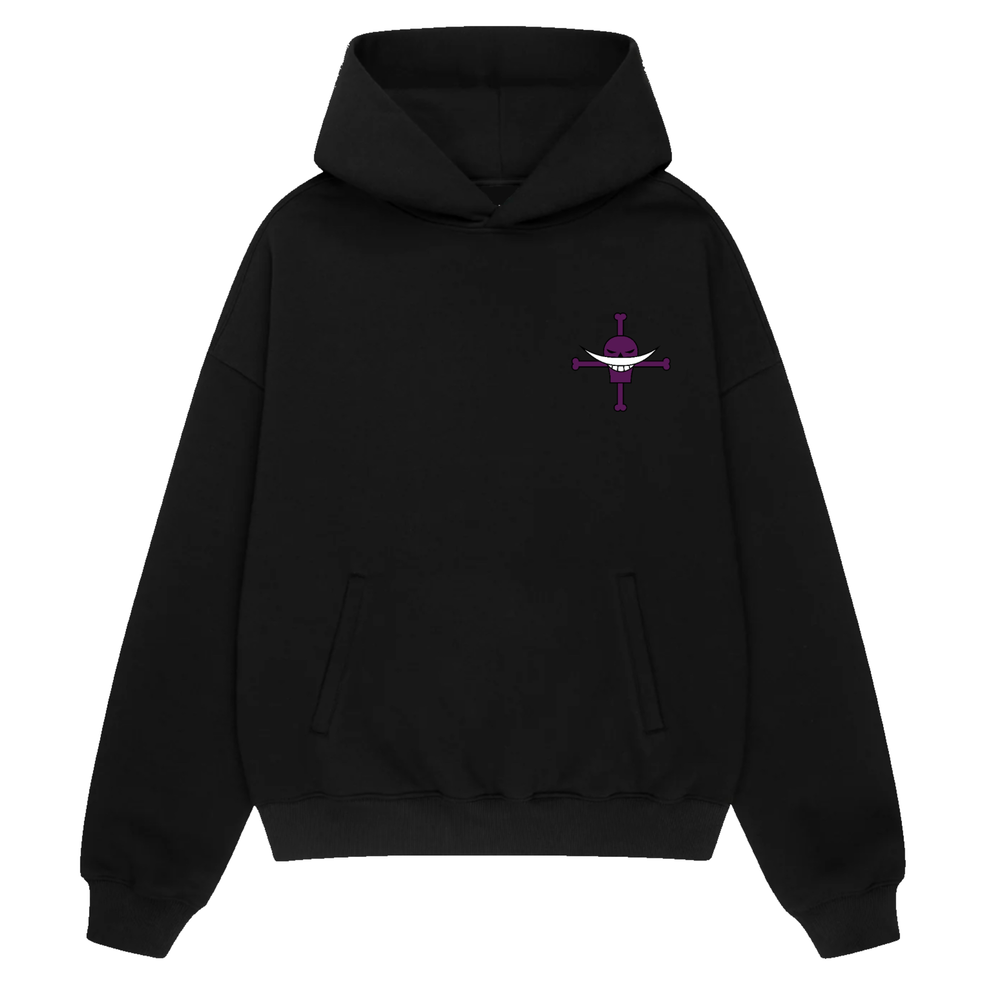 front of whitebeard flag x premium hoodie in black – anime streetwear by rakun